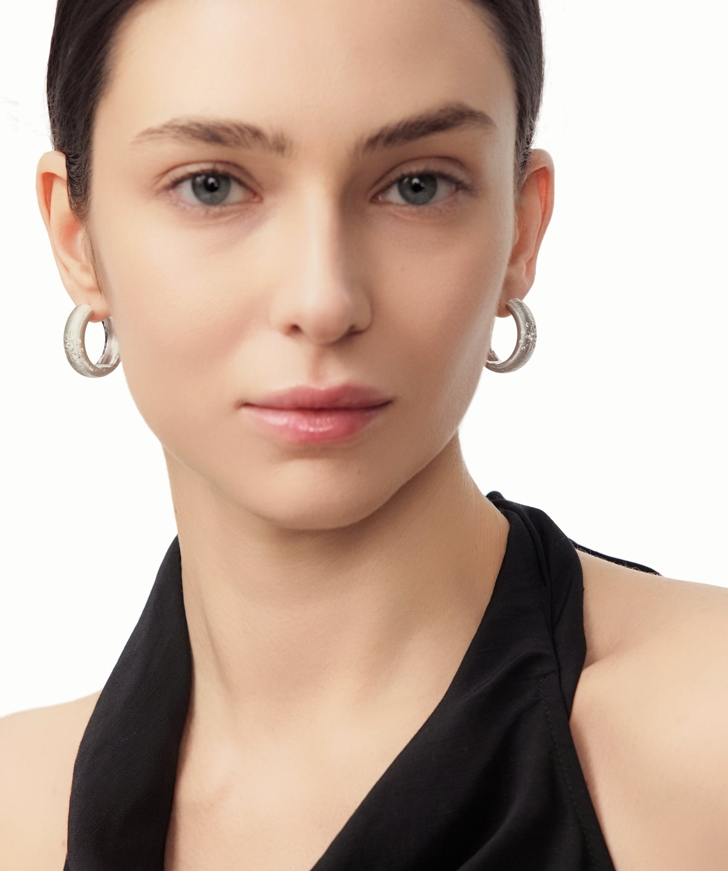 MaiaMina Rhodium Plated Starburst Hoop Earrings with Zircon Accents Cetus Collection