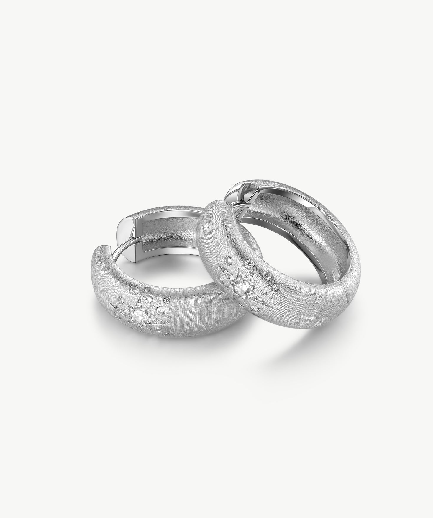 MaiaMina Rhodium Plated Starburst Hoop Earrings with Zircon Accents Cetus Collection