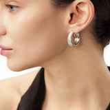 MaiaMina Rhodium Plated Starburst Hoop Earrings with Zircon Accents Cetus Collection
