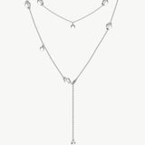 MaiaMina Rhodium Plated Clear Quartz Long Necklace Convertible Layering Necklace Cetus Collection