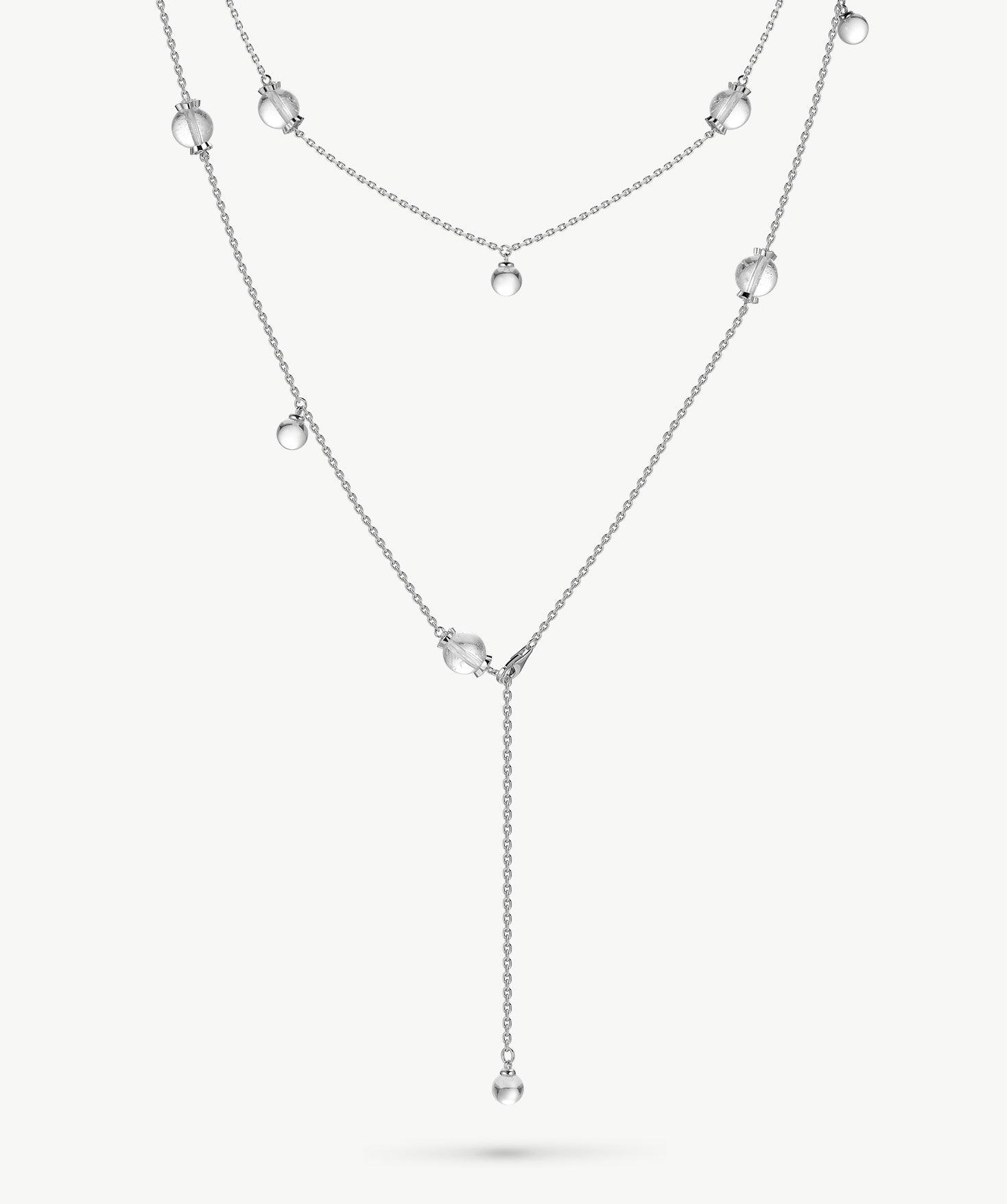 MaiaMina Rhodium Plated Clear Quartz Long Necklace Convertible Layering Necklace Cetus Collection