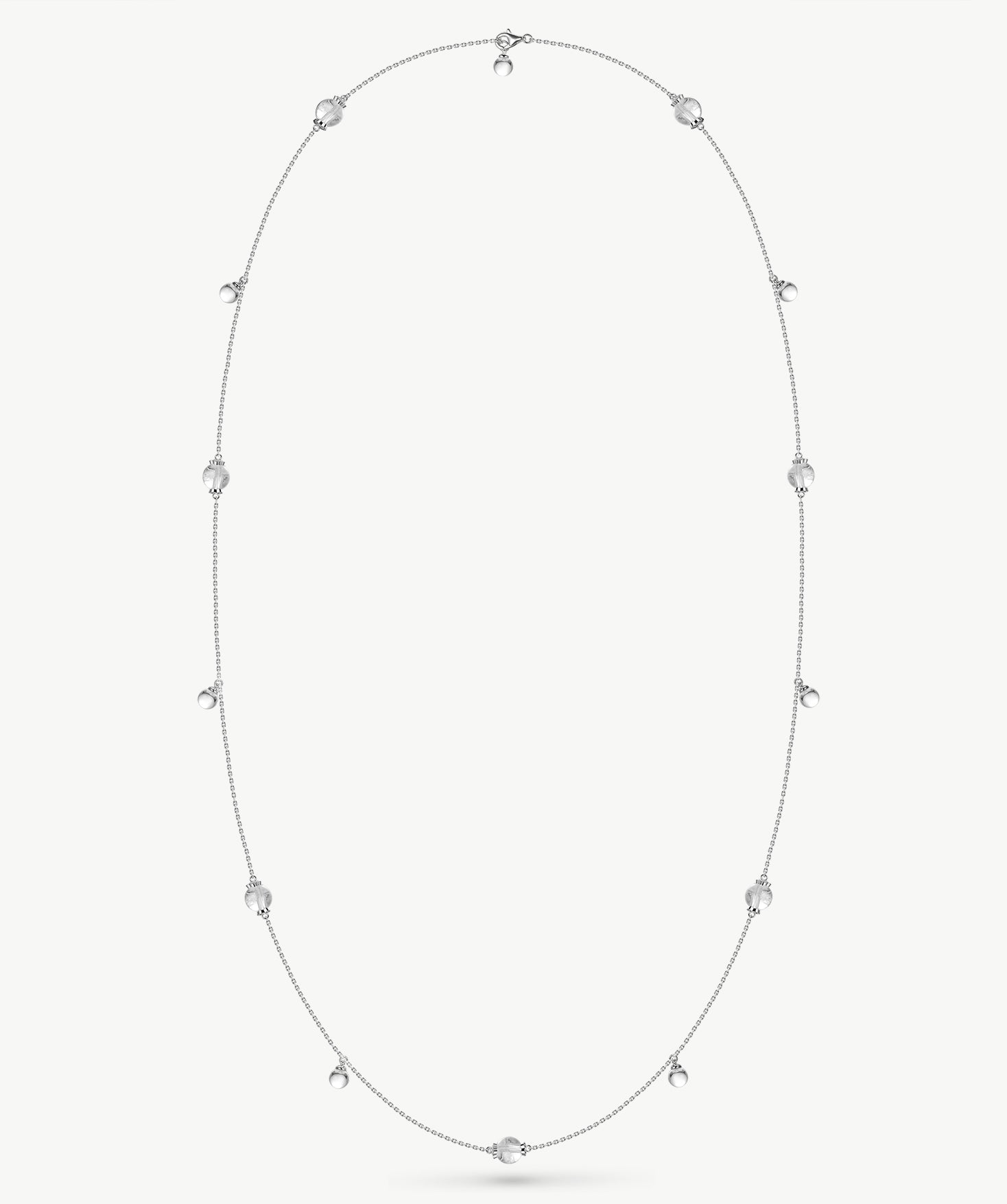 MaiaMina Rhodium Plated Clear Quartz Long Necklace Convertible Layering Necklace Cetus Collection