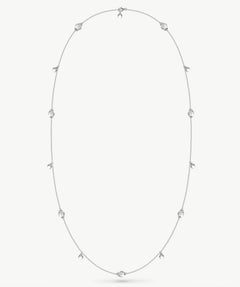 MaiaMina Rhodium Plated Clear Quartz Long Necklace Convertible Layering Necklace Cetus Collection
