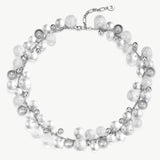 MaiaMina Rhodium Plated Clear Quartz Statement Necklace Silver Tone Beaded Necklace Cetus Collection