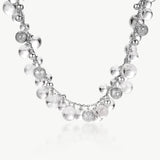 MaiaMina Rhodium Plated Clear Quartz Statement Necklace Silver Tone Beaded Necklace Cetus Collection