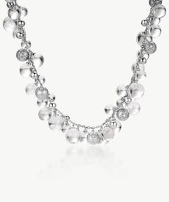 MaiaMina Rhodium Plated Clear Quartz Statement Necklace Silver Tone Beaded Necklace Cetus Collection