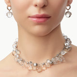 MaiaMina Rhodium Plated Clear Quartz Statement Necklace Silver Tone Beaded Necklace Cetus Collection