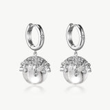 MaiaMina Rhodium Plated Clear Quartz Drop Earrings Removable Statement Earrings Cetus Collection