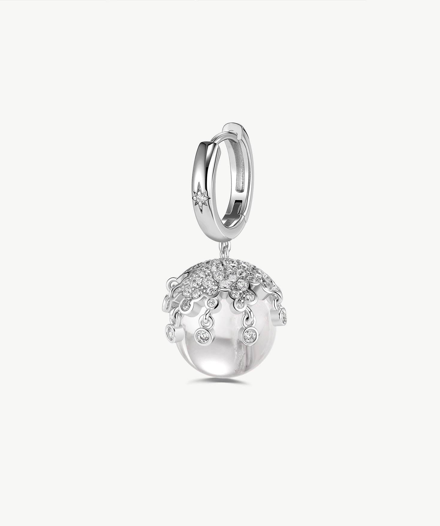 MaiaMina Rhodium Plated Clear Quartz Drop Earrings Removable Statement Earrings Cetus Collection
