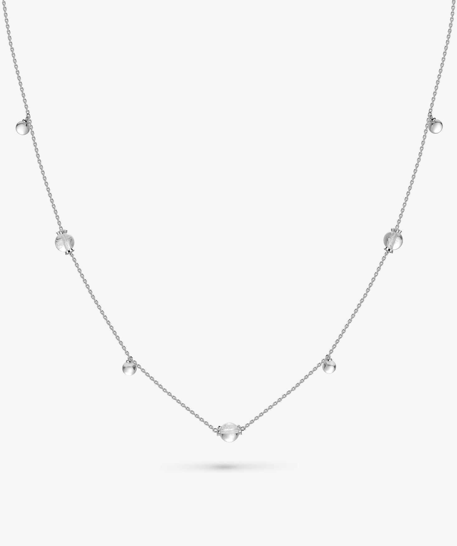 MaiaMina Rhodium Plated Clear Quartz Long Necklace Convertible Layering Necklace Cetus Collection
