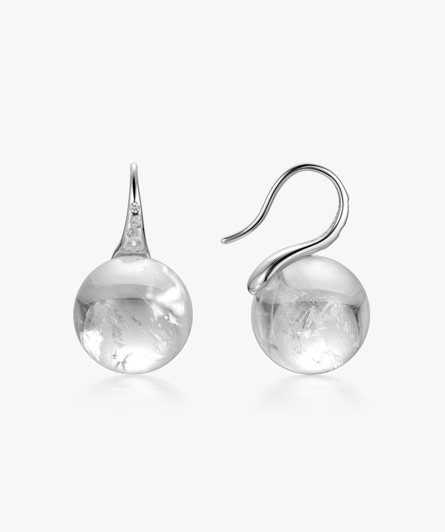 MaiaMina Rhodium Plated Clear Quartz Drop Earrings Removable Statement Earrings Cetus Collection