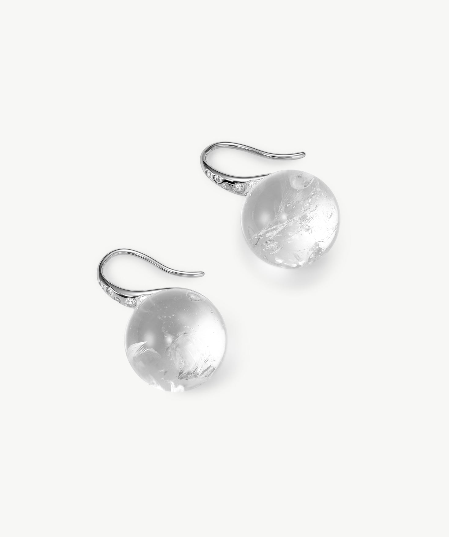 MaiaMina Rhodium Plated Clear Quartz Drop Earrings Removable Statement Earrings Cetus Collection