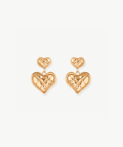 18K Gold Plated Chunky Waffle Heart Drop Earrings – Vintage Modern Romance | MaiaMina