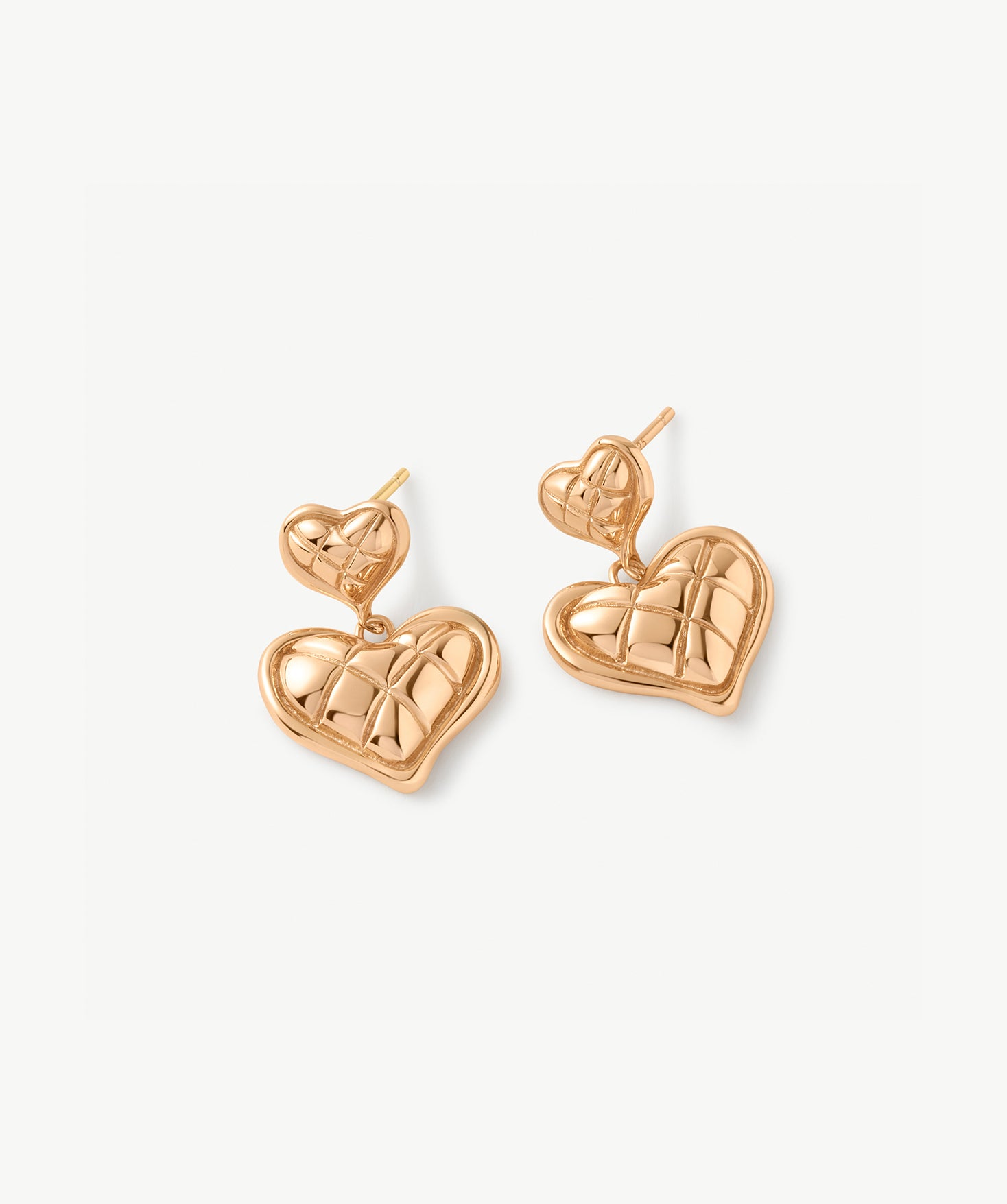 18K Gold Plated Chunky Waffle Heart Drop Earrings – Vintage Modern Romance | MaiaMina