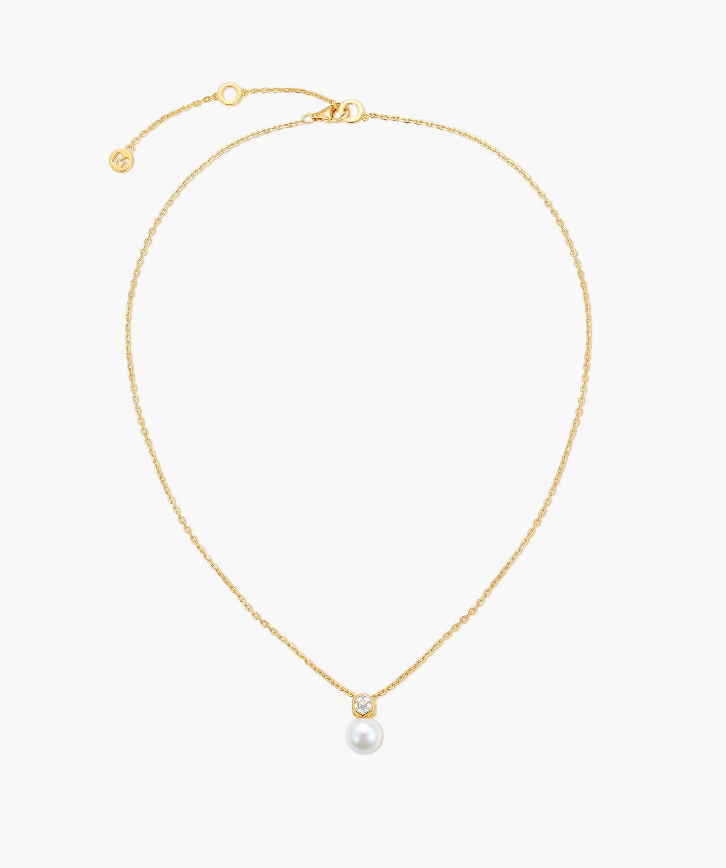 MaiaMina Gold Pearl Pendant Necklace Hexagon CZ Freshwater Pearl Drop LYNKA