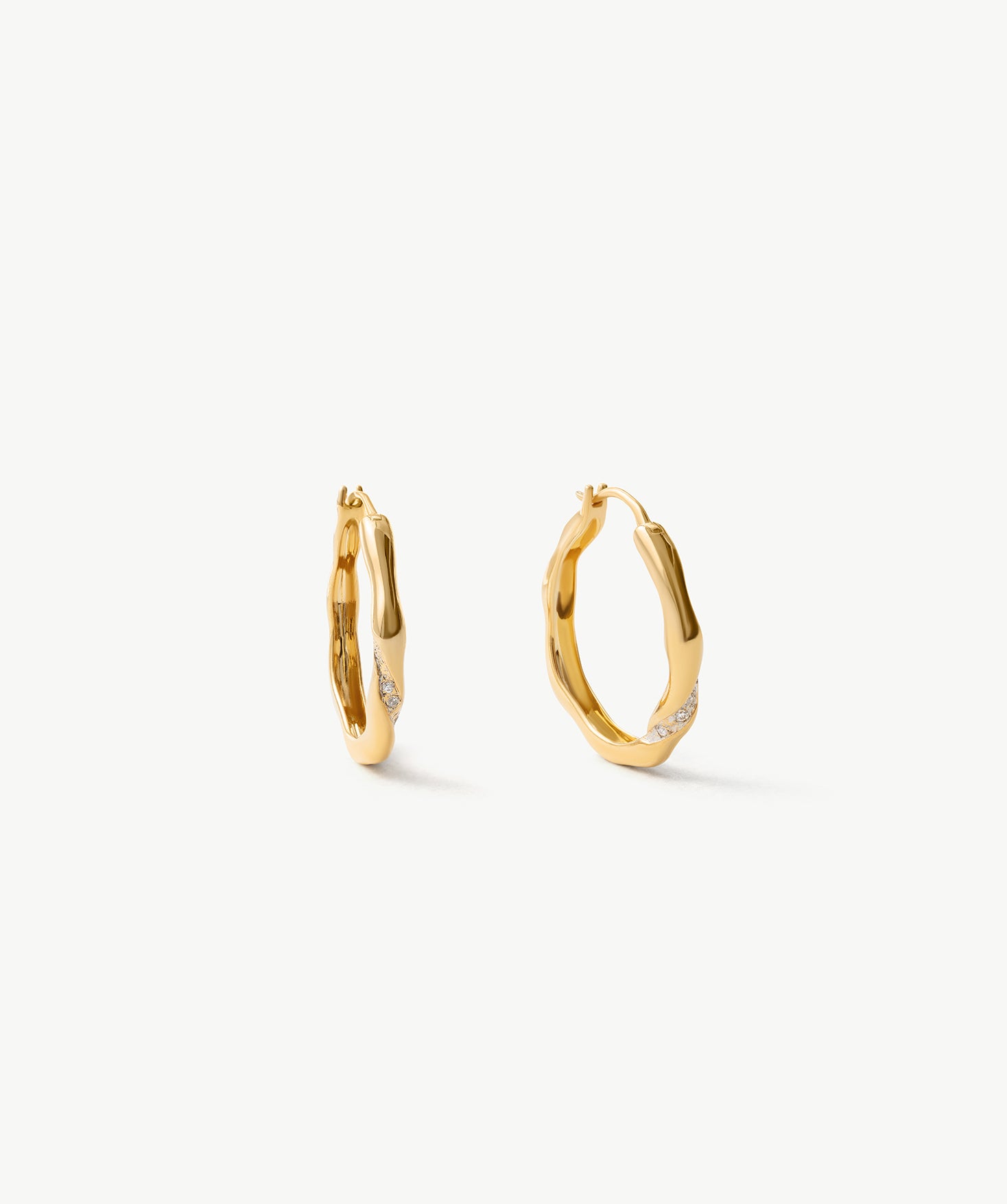 Molten Eroded Hoop Earrings – Sculptural Gold Hoops with Pavé Detailing | MaiaMina
