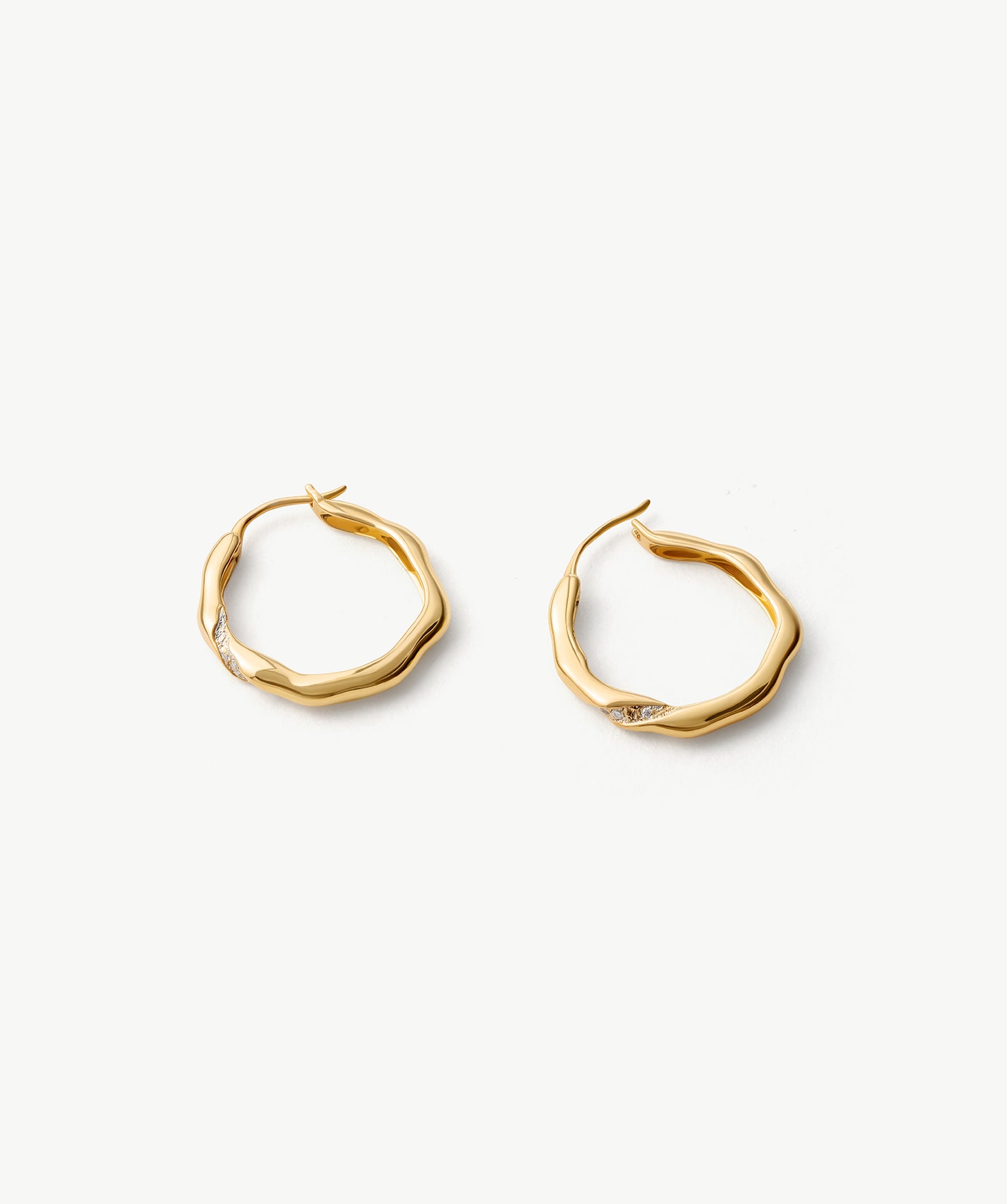 Molten Eroded Hoop Earrings – Sculptural Gold Hoops with Pavé Detailing | MaiaMina