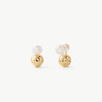 Gold Pearl Dual Stud Earrings – Modern Elegant 18K Gold Vermeil | MaiaMina