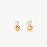 Gold Pearl Dual Stud Earrings – Modern Elegant 18K Gold Vermeil | MaiaMina
