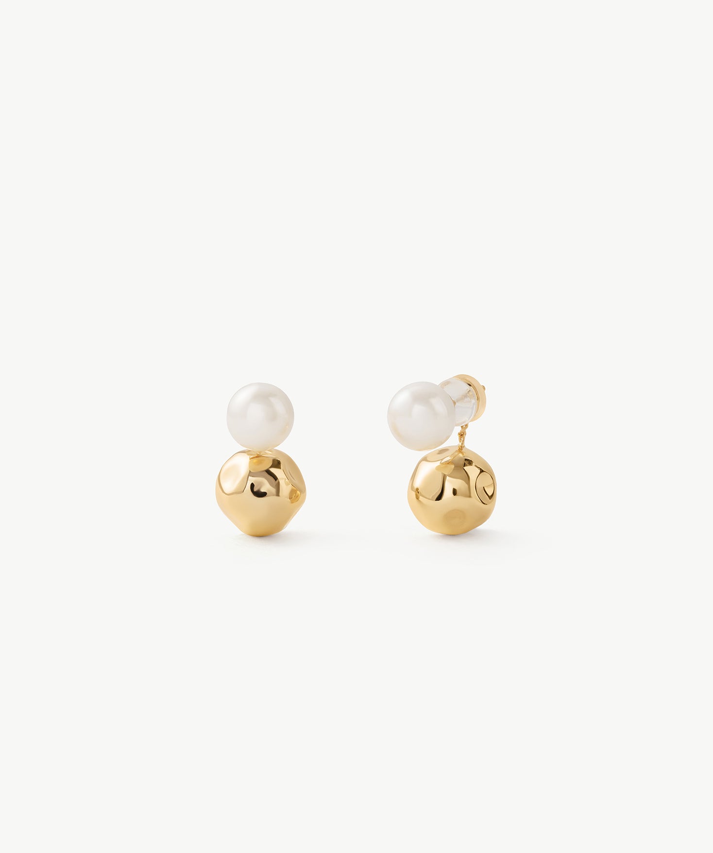 Gold Pearl Dual Stud Earrings – Modern Elegant 18K Gold Vermeil | MaiaMina