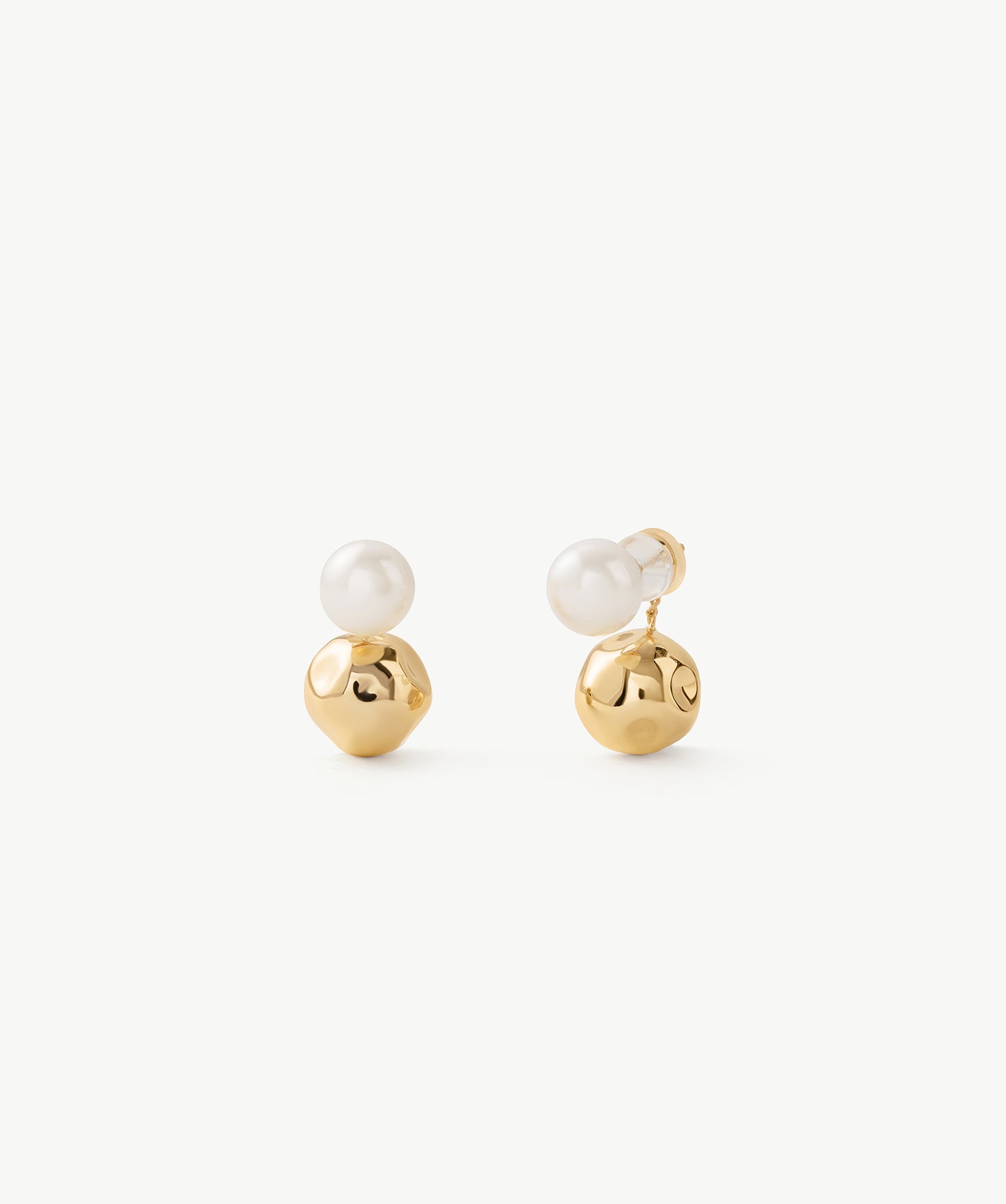 Gold Pearl Dual Stud Earrings – Modern Elegant 18K Gold Vermeil | MaiaMina