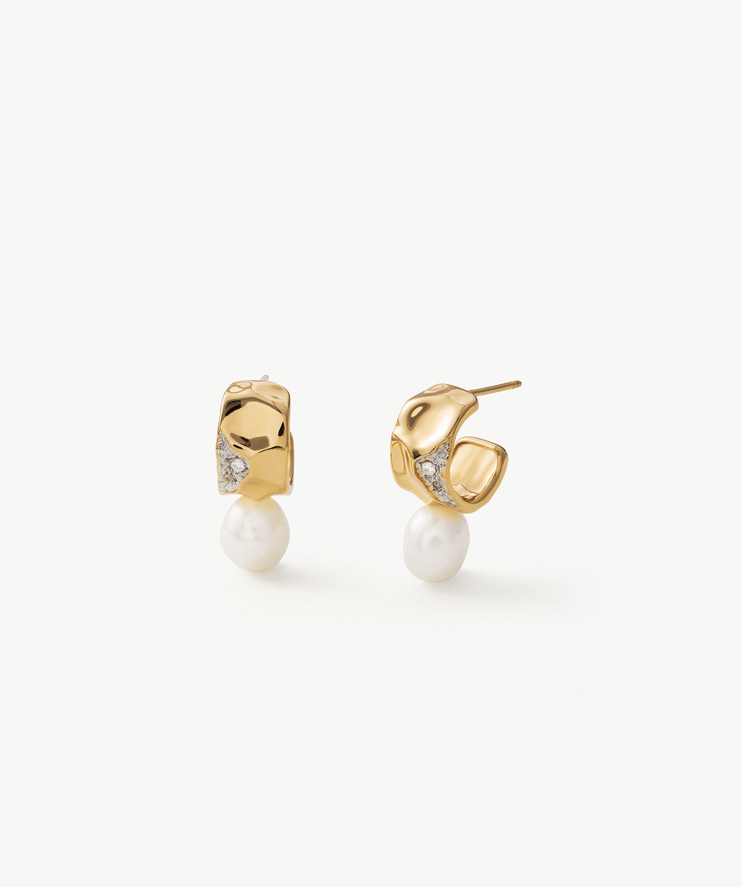 Gold Pearl Pave Mini Hoop Earrings – Sculptural 18K Gold Vermeil Jewelry | MaiaMina