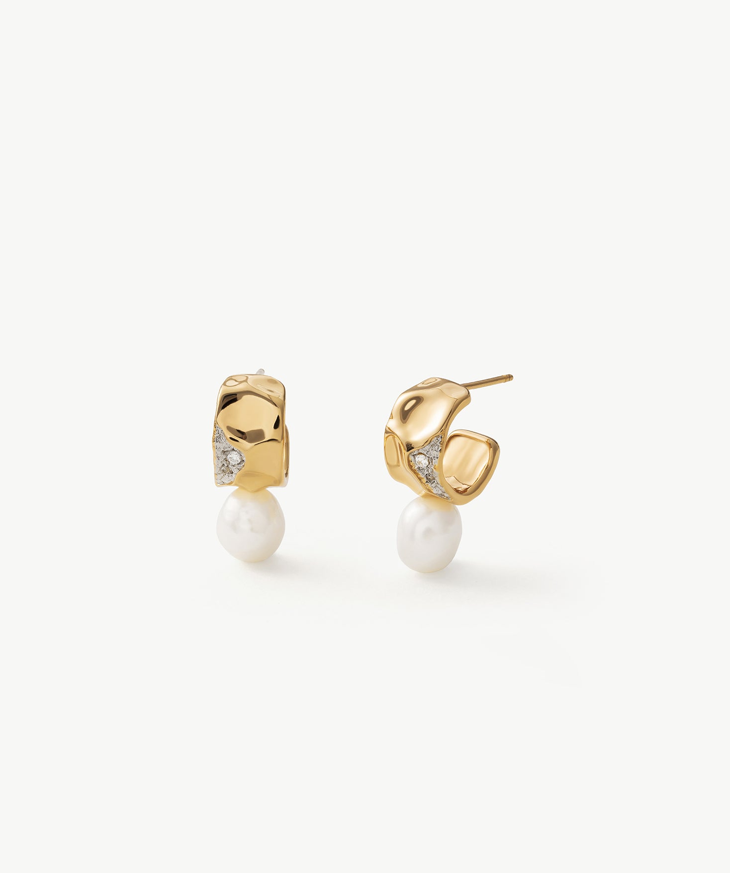 Gold Pearl Pave Mini Hoop Earrings – Sculptural 18K Gold Vermeil Jewelry | MaiaMina