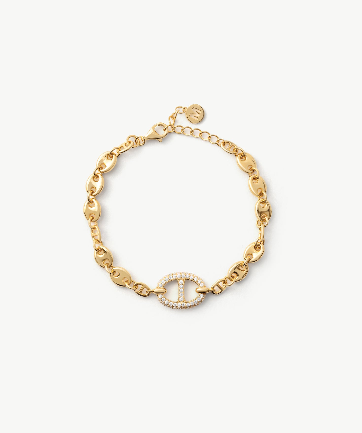 Gold Mariner Chain Bracelet with Pavé Link – 18ct Gold Plated Jewelry | MaiaMina