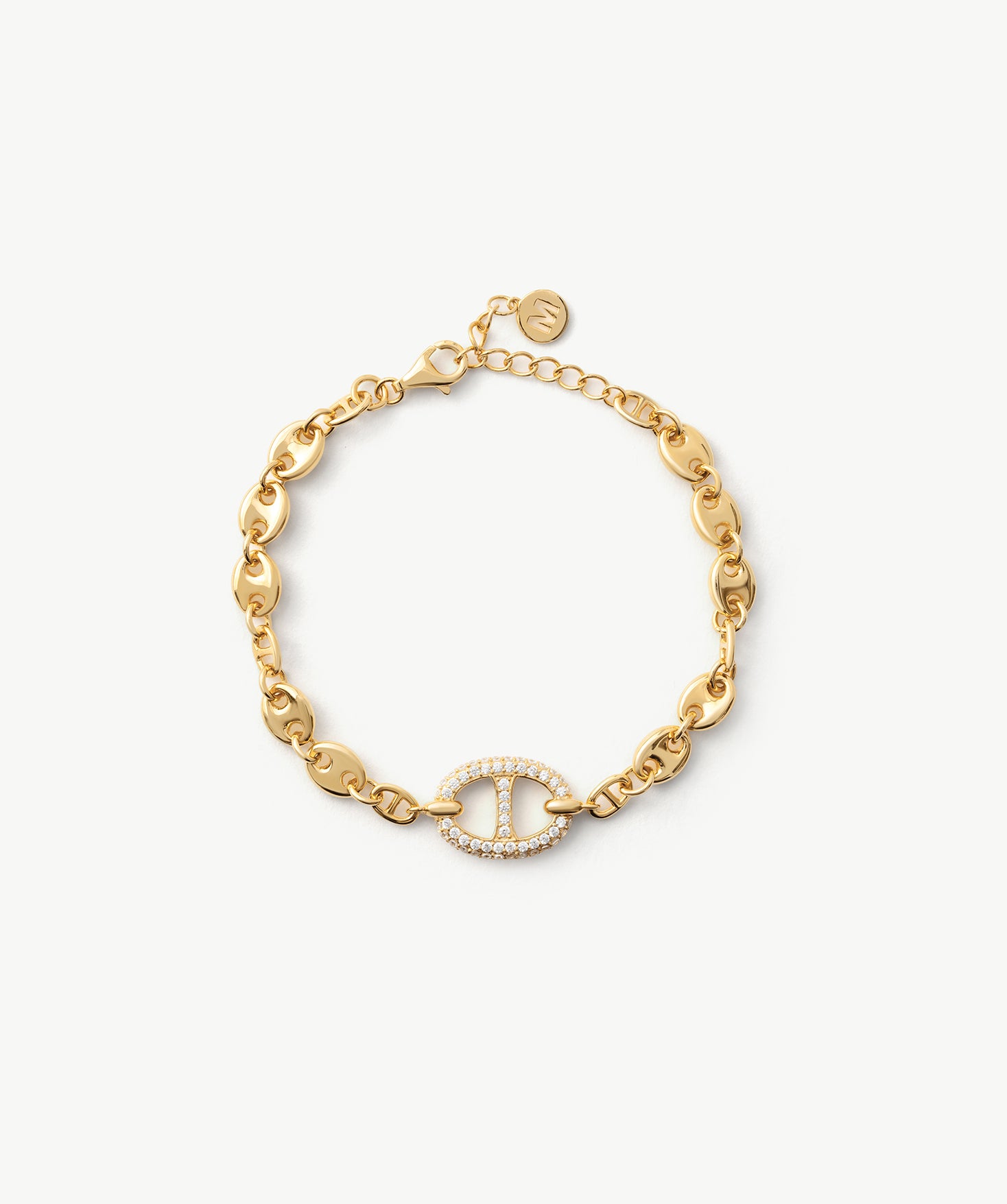 Gold Mariner Chain Bracelet with Pavé Link – 18ct Gold Plated Jewelry | MaiaMina