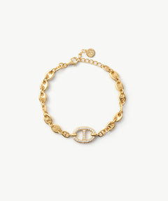Gold Mariner Chain Bracelet with Pavé Link – 18ct Gold Plated Jewelry | MaiaMina