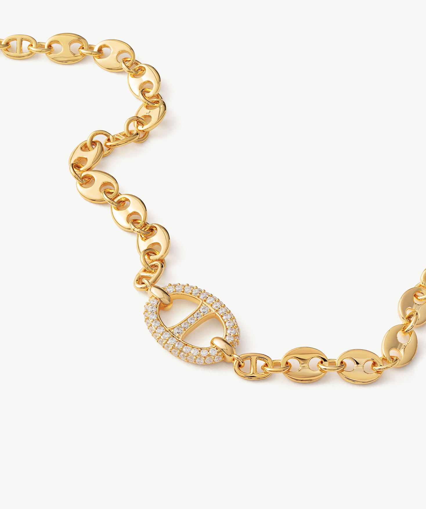 Gold Mariner Chain Bracelet with Pavé Link – 18ct Gold Plated Jewelry | MaiaMina