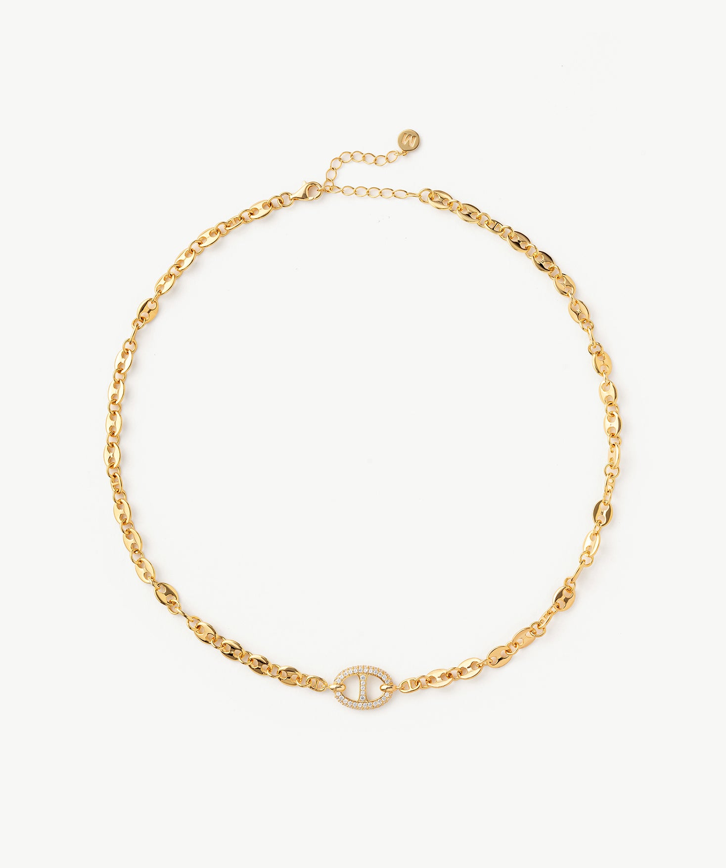 Gold Mariner Chain Necklace with Pavé Link – 18ct Gold Plated Jewelry | MaiaMina