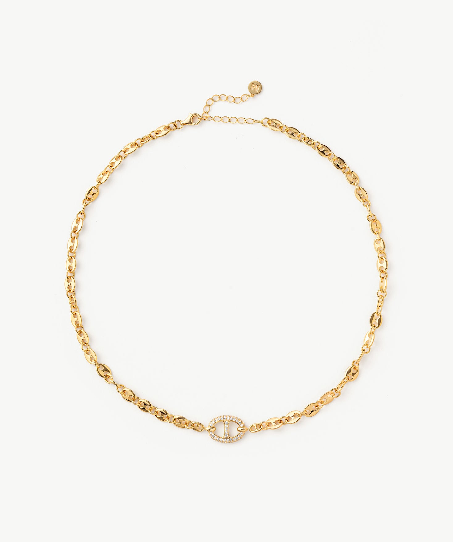 Gold Mariner Chain Necklace with Pavé Link – 18ct Gold Plated Jewelry | MaiaMina