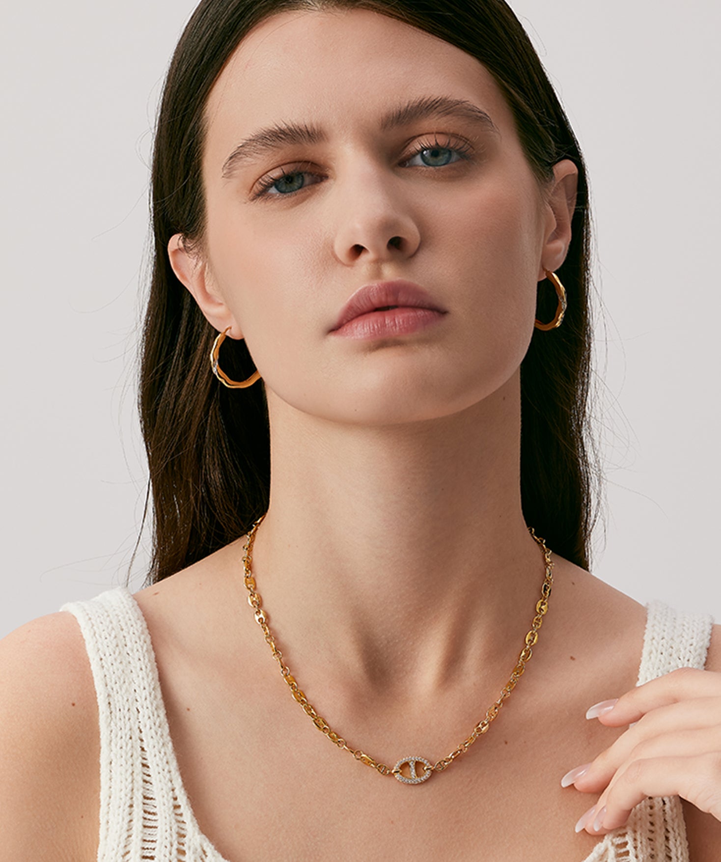 Gold Mariner Chain Necklace with Pavé Link – 18ct Gold Plated Jewelry | MaiaMina