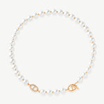 18K Gold Plated Pearl Necklace with Pave Mariner T-Bar - Elegant Everyday Jewelry | MaiaMina