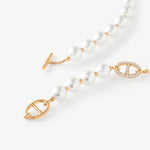 18K Gold Plated Pearl Necklace with Pave Mariner T-Bar - Elegant Everyday Jewelry | MaiaMina