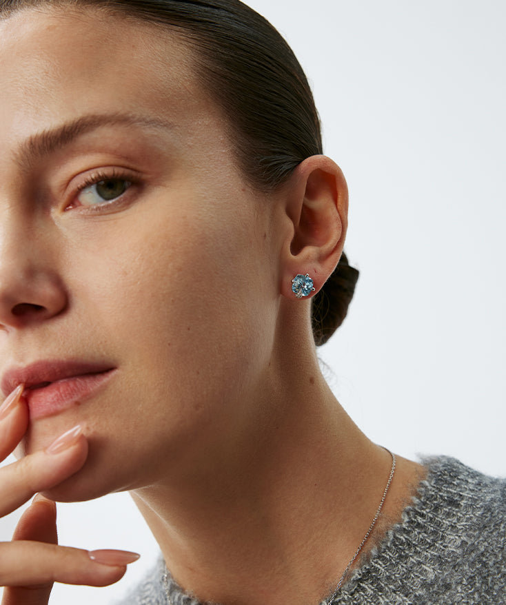 Wilda Sky Blue Topaz Stud Earrings in Sterling Silver – MaiaMina