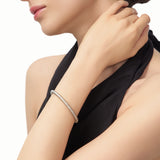 MaiaMina Rhodium Plated Textured Bangle Bracelet with Starburst Details Cetus Collection