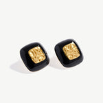 Black Enamel and Gold Carved Stud Earrings with 18K Gold Plated on Sterling Silver | MaiaMina