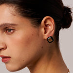 Black Enamel and Gold Carved Stud Earrings with 18K Gold Plated on Sterling Silver | MaiaMina