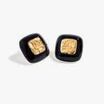 Black Enamel and Gold Carved Stud Earrings with 18K Gold Plated on Sterling Silver | MaiaMina