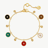 Elegant Multistone Bracelet with White Mother-of-Pearl, Malachite, Tiger’s Eye, Red Agate, and Black Agate | MaiaMina