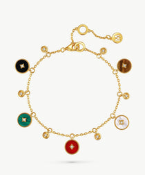 Elegant Multistone Bracelet with White Mother-of-Pearl, Malachite, Tiger’s Eye, Red Agate, and Black Agate | MaiaMina