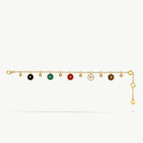 Elegant Multistone Bracelet with White Mother-of-Pearl, Malachite, Tiger’s Eye, Red Agate, and Black Agate | MaiaMina