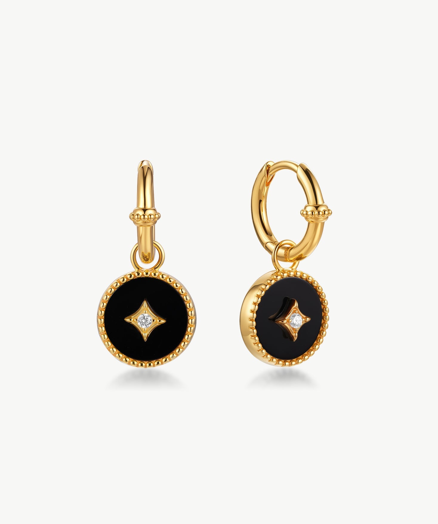 Black Agate Copper Coin Hoop Earrings in 18K Gold Vermeil – MaiaMina