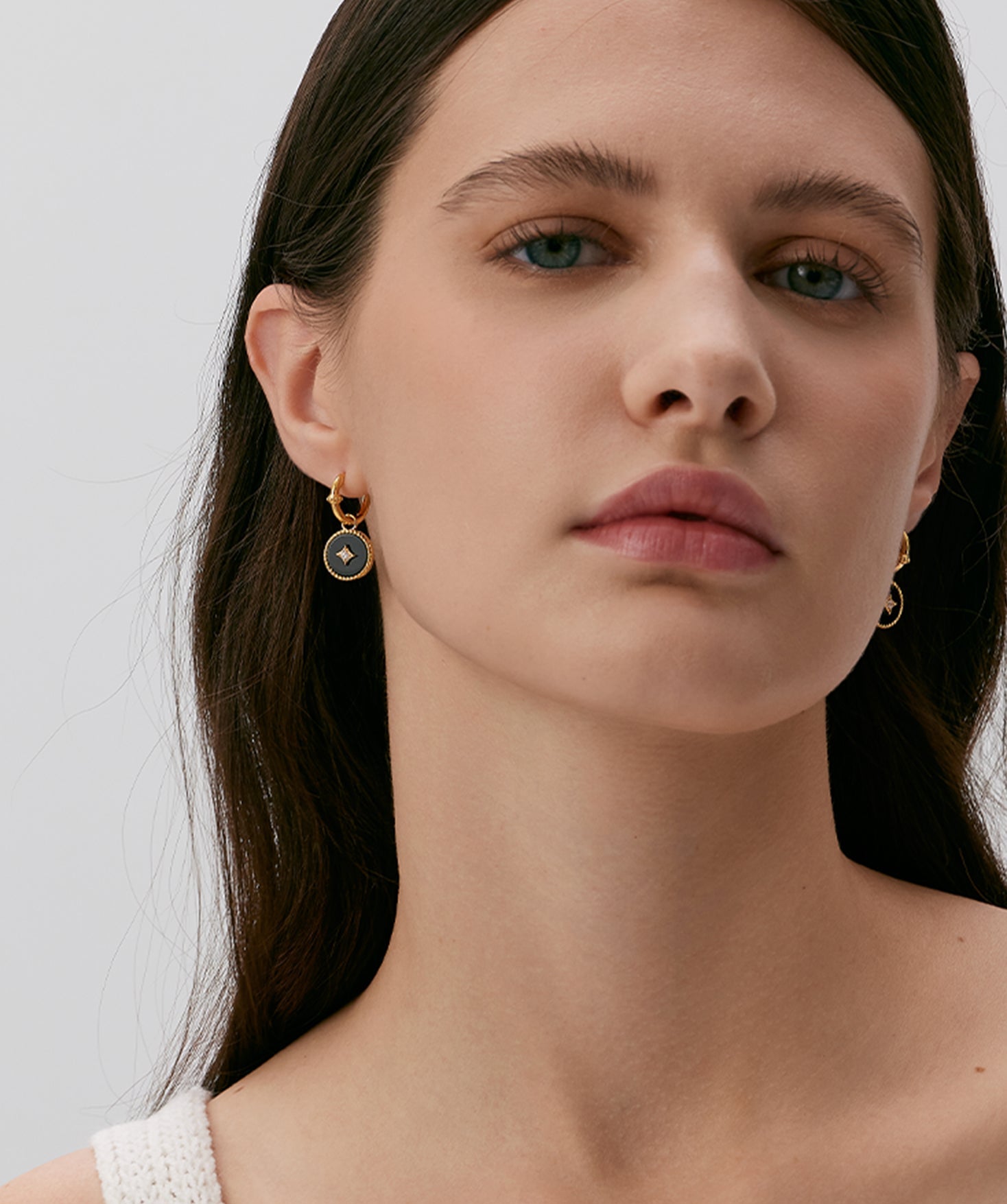 Black Agate Copper Coin Hoop Earrings in 18K Gold Vermeil – MaiaMina