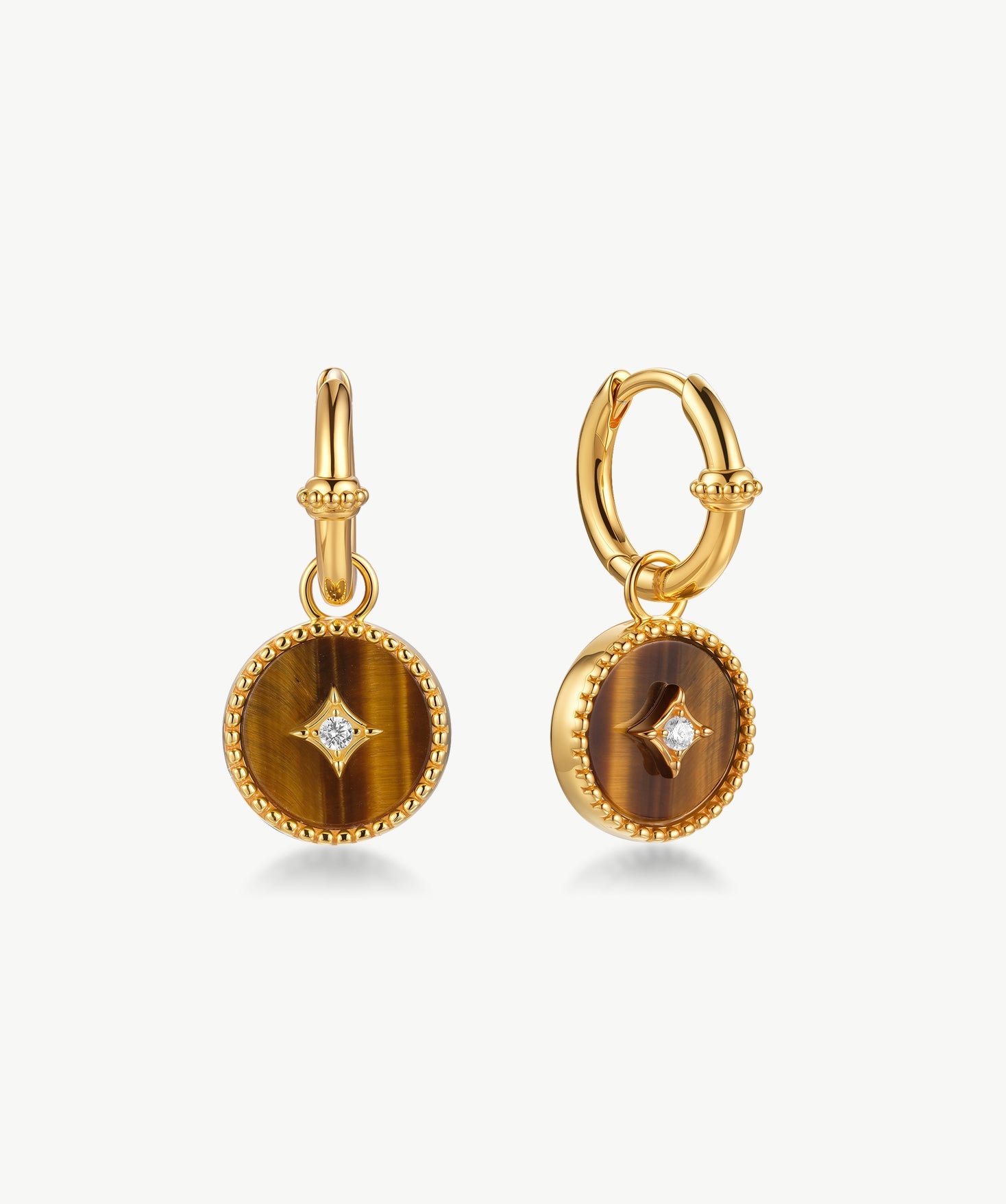 Tiger’s Eye Copper Coin Hoop Earrings in 18K Gold Vermeil – MaiaMina