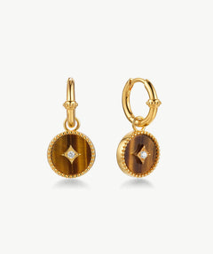 Tiger’s Eye Copper Coin Hoop Earrings in 18K Gold Vermeil – MaiaMina