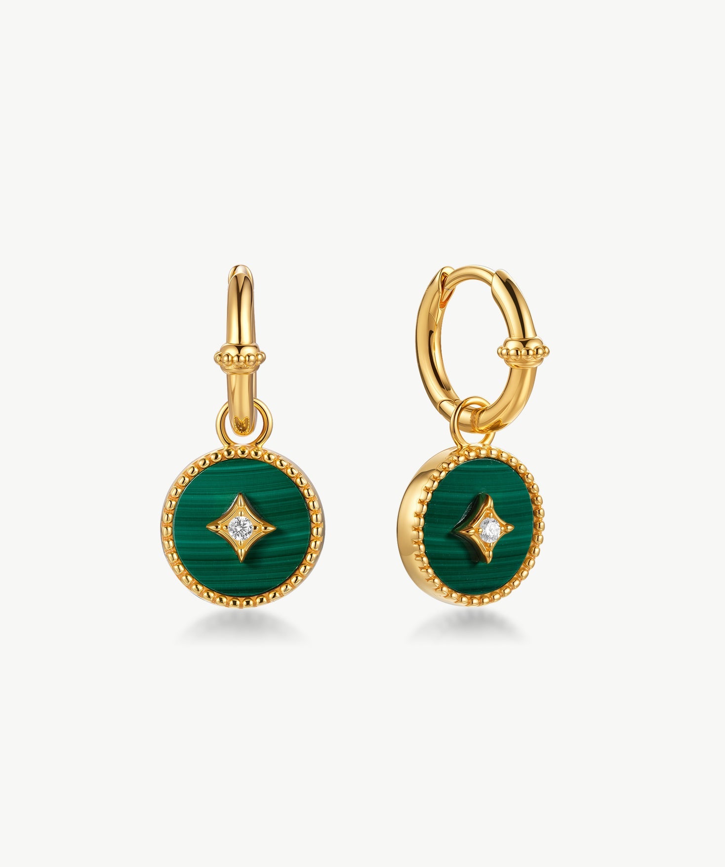 Malachite Copper Coin Hoop Earrings in 18K Gold Vermeil – MaiaMina