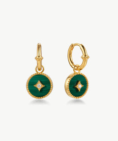 Malachite Copper Coin Hoop Earrings in 18K Gold Vermeil – MaiaMina